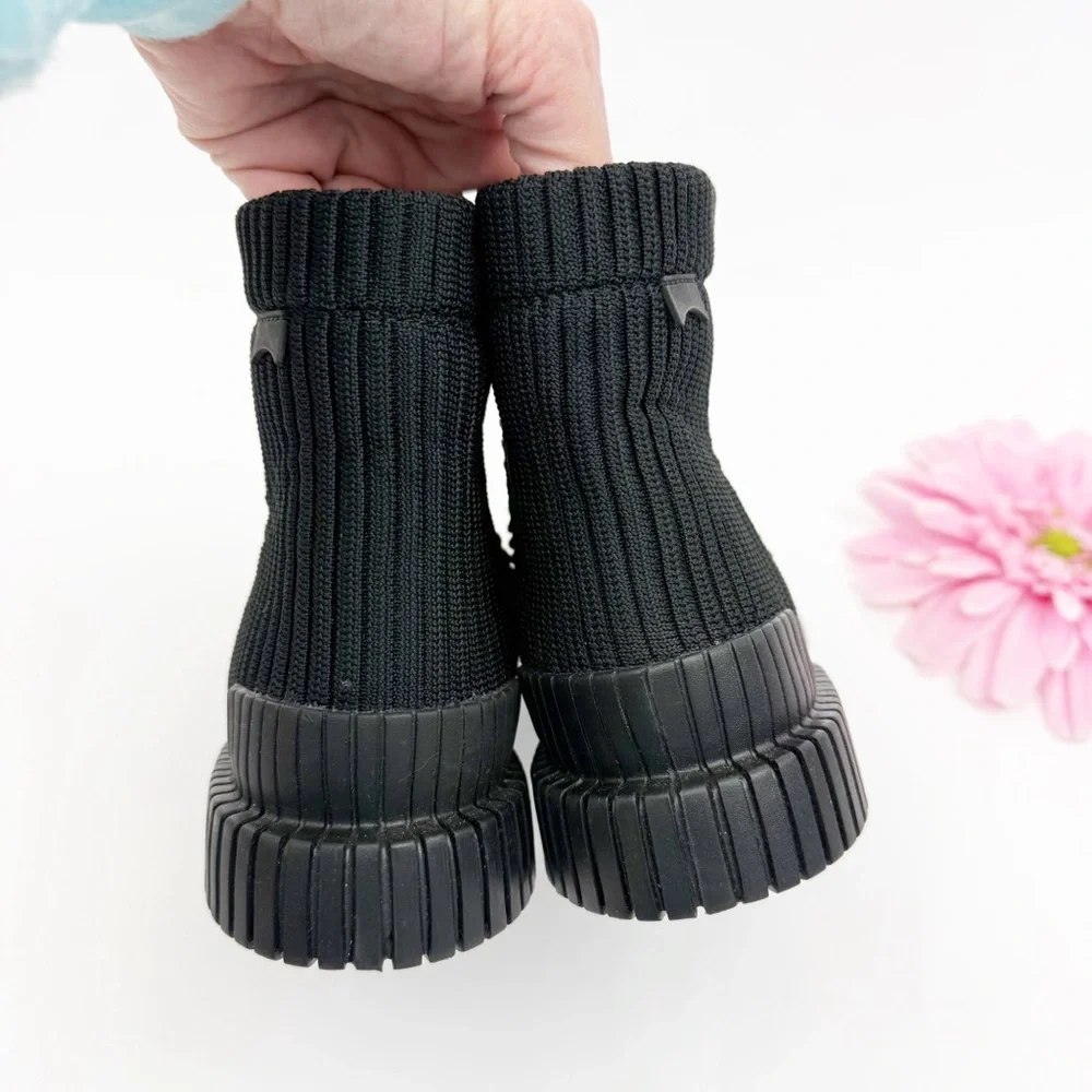 Camper Pix Ribbed Tencel Lyocell Ankle Boots Black